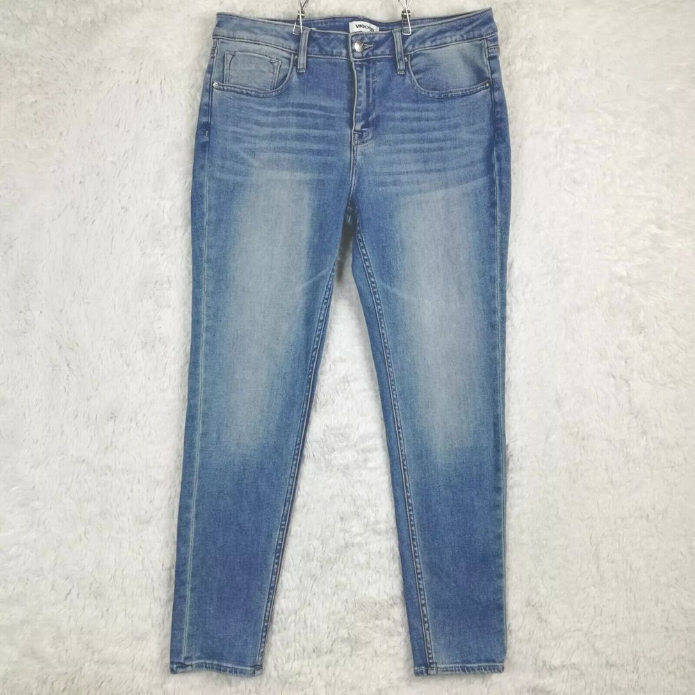 Vigoss‎ Womens Jeans Marley Skinny Denim Blue Whiskering Light Wash Mid Rise 10